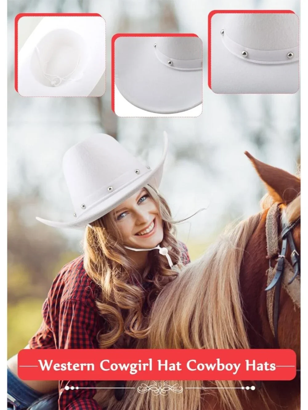 Men's White Felt Western Adult Dress up Costume Cowboy Hat 4 Pack